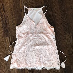 Pink lace tassel tank